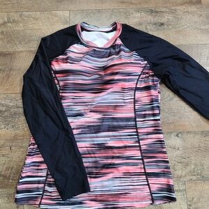Striped Pink and Black Women's Swim Top